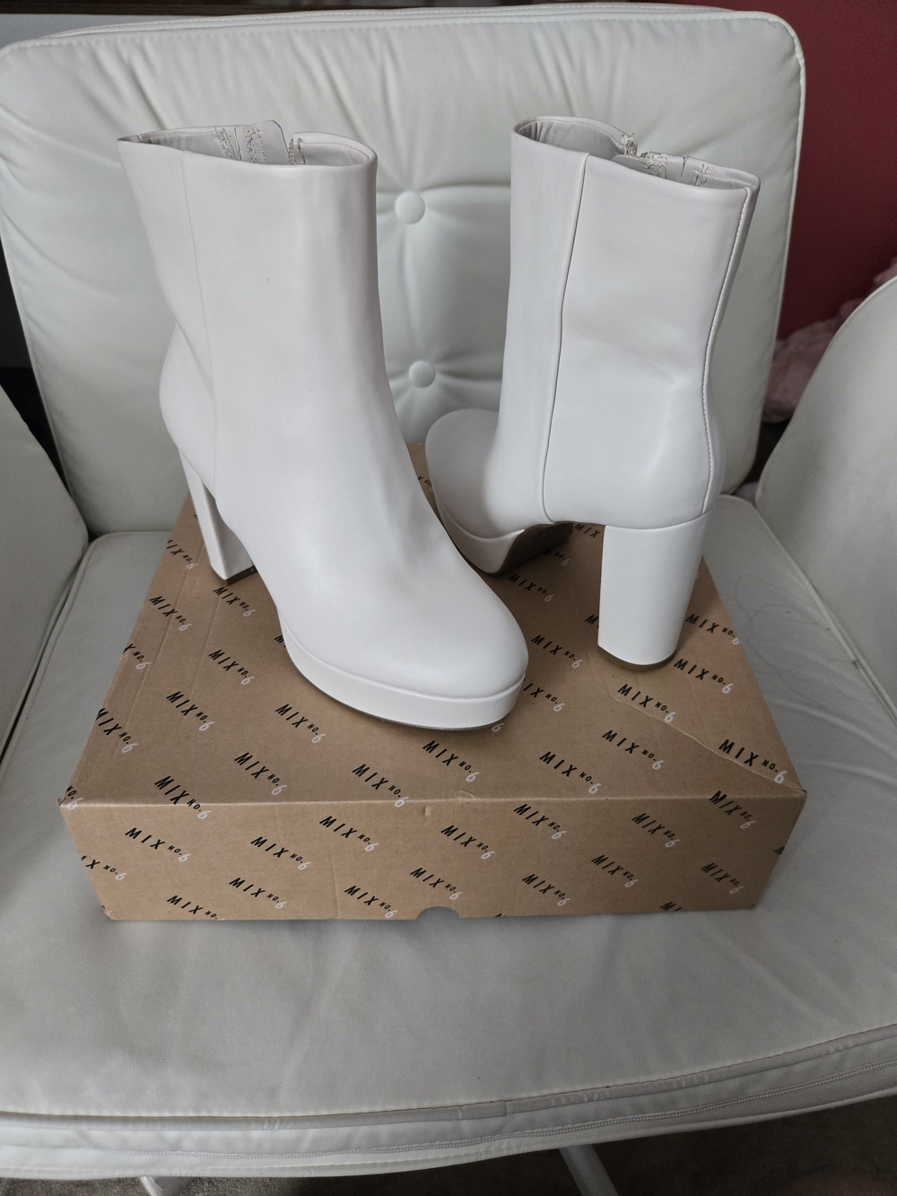 BNWT Mix No. 6 White Platform Ankle Boots with Block Heel
